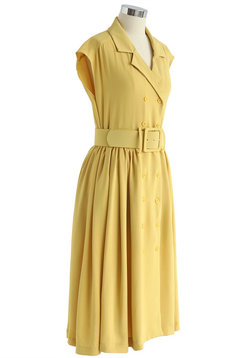 Release in Double-Breasted Sleeveless Dress in Mustard