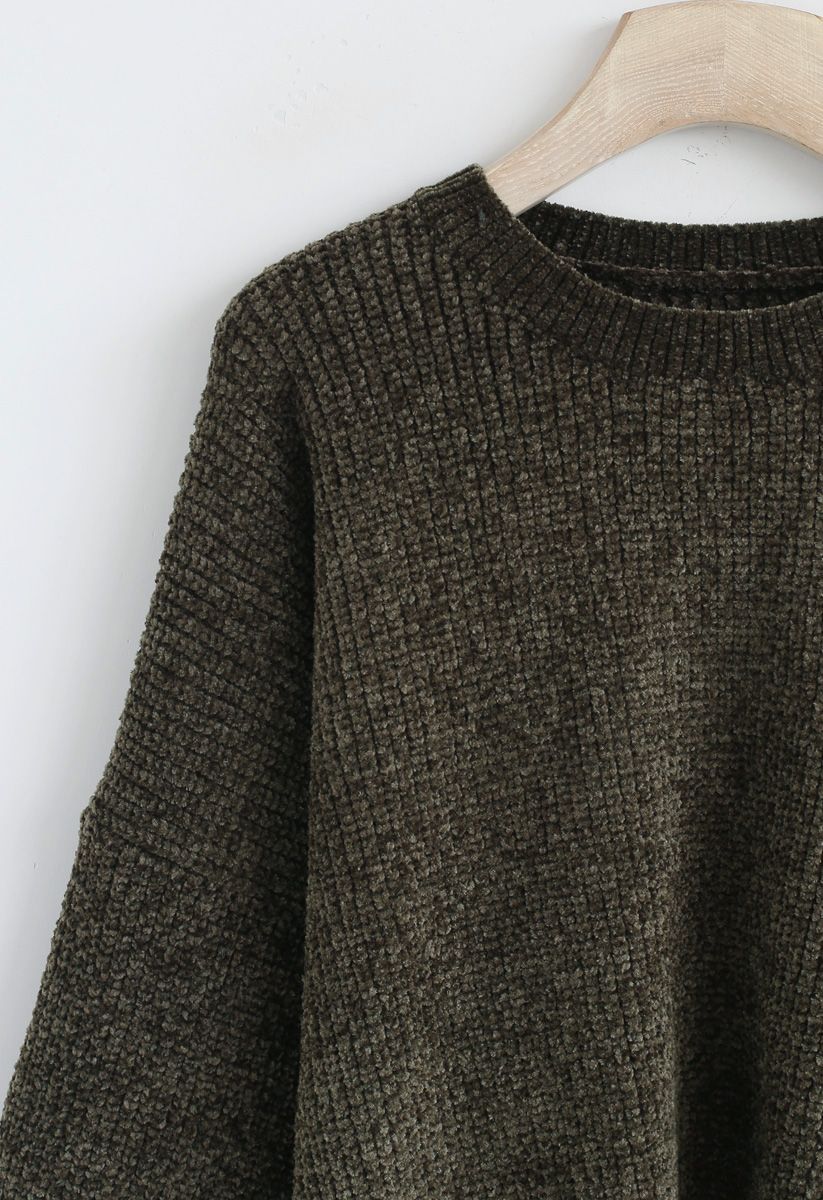 Let's Out Somewhere Ribbed Sweater in Army Green