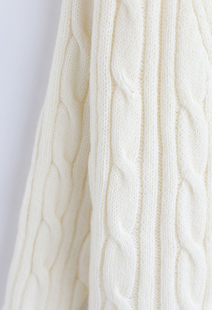 Warmest Hug Cable Knit Longline Cardigan in Ivory