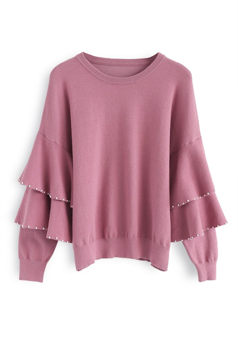 Yes Indeed Two-Tiered Bell Sleeves Sweater in Pink