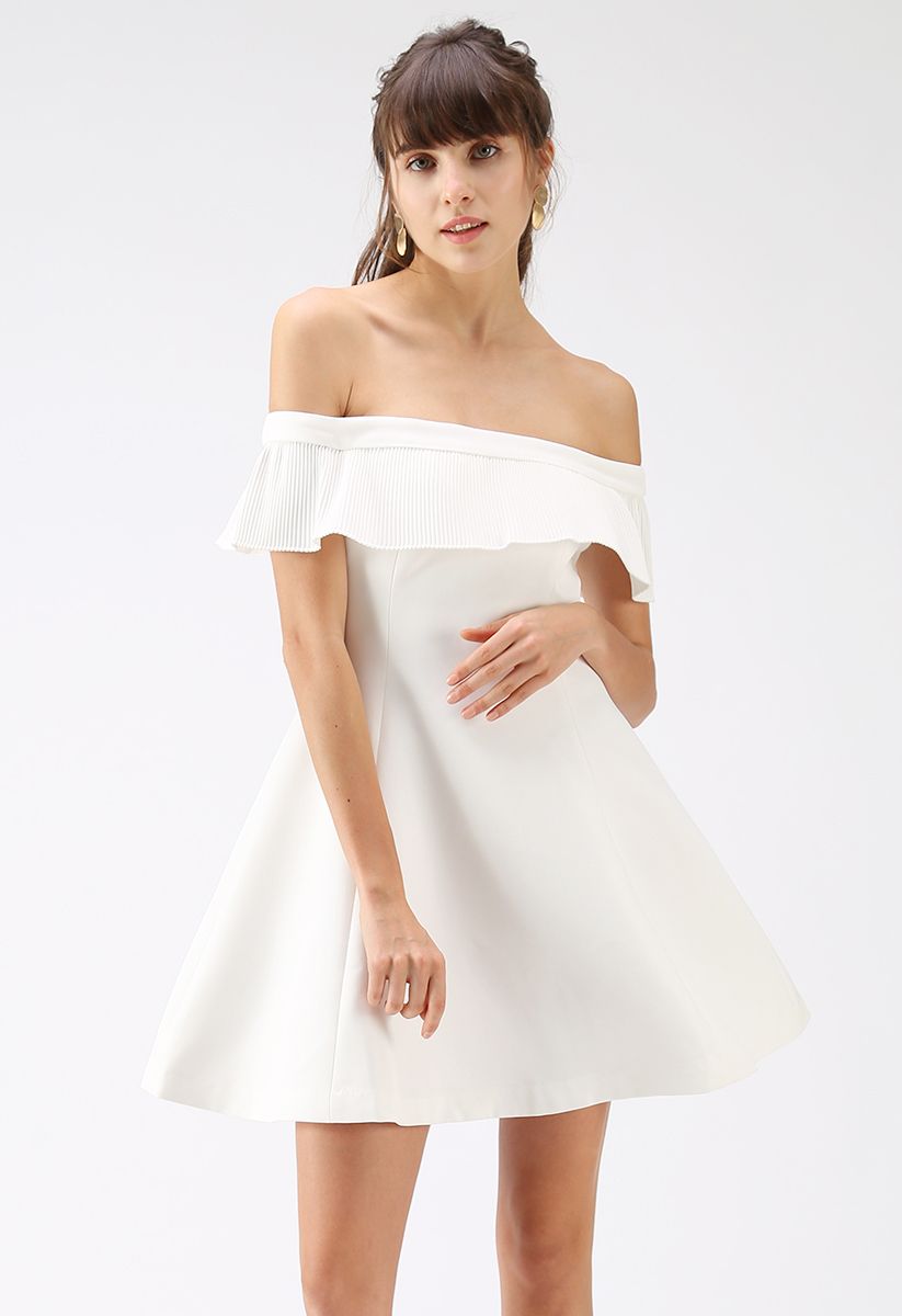 Let's Go for the Ball Off-Shoulder Dress in White - Retro, Indie and ...