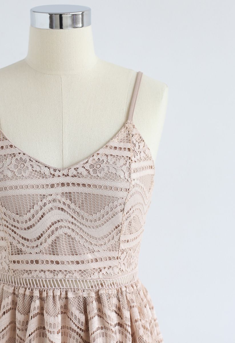 Over the Lace Eyelet Cami Dress in Light Tan