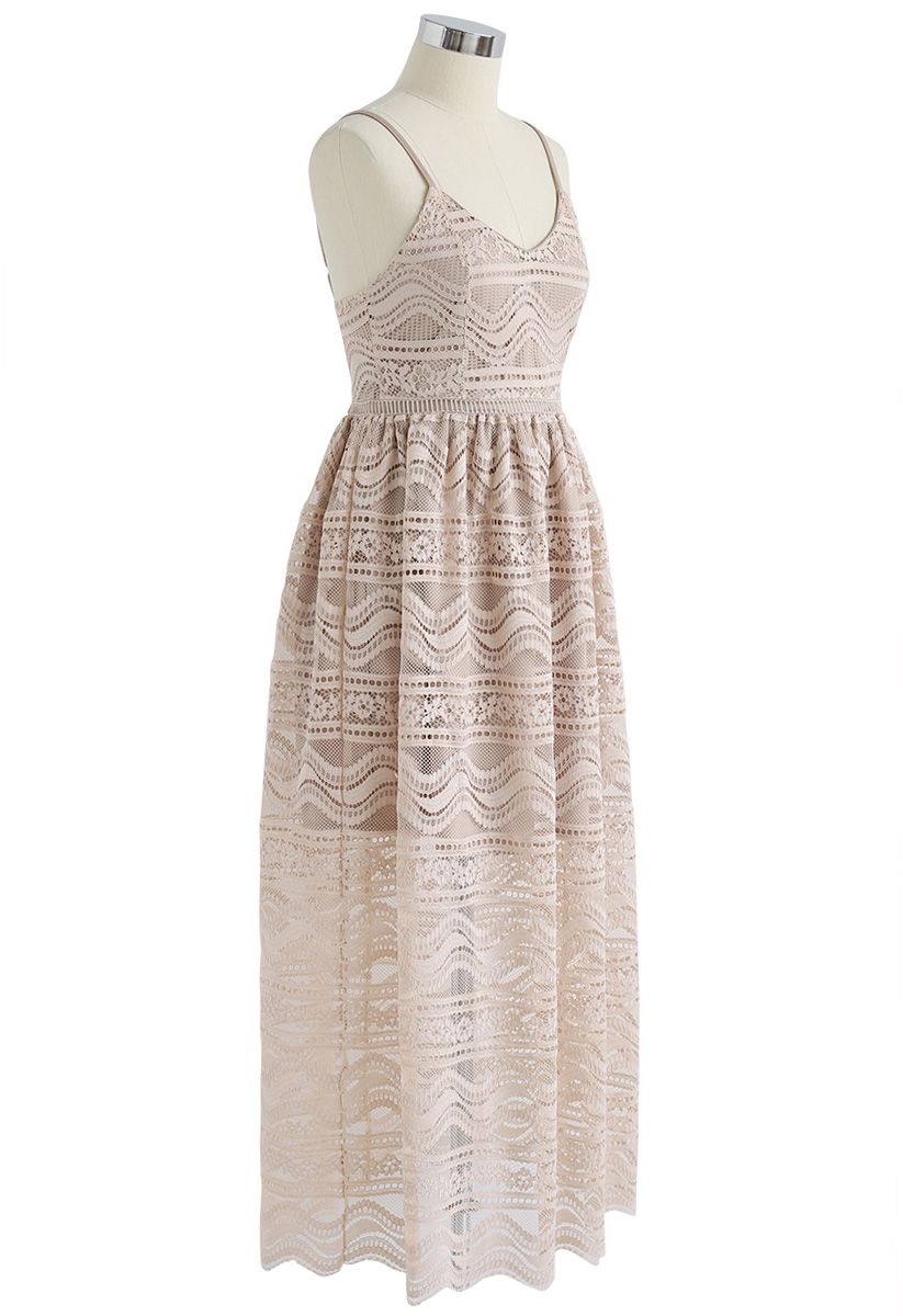 Over the Lace Eyelet Cami Dress in Light Tan