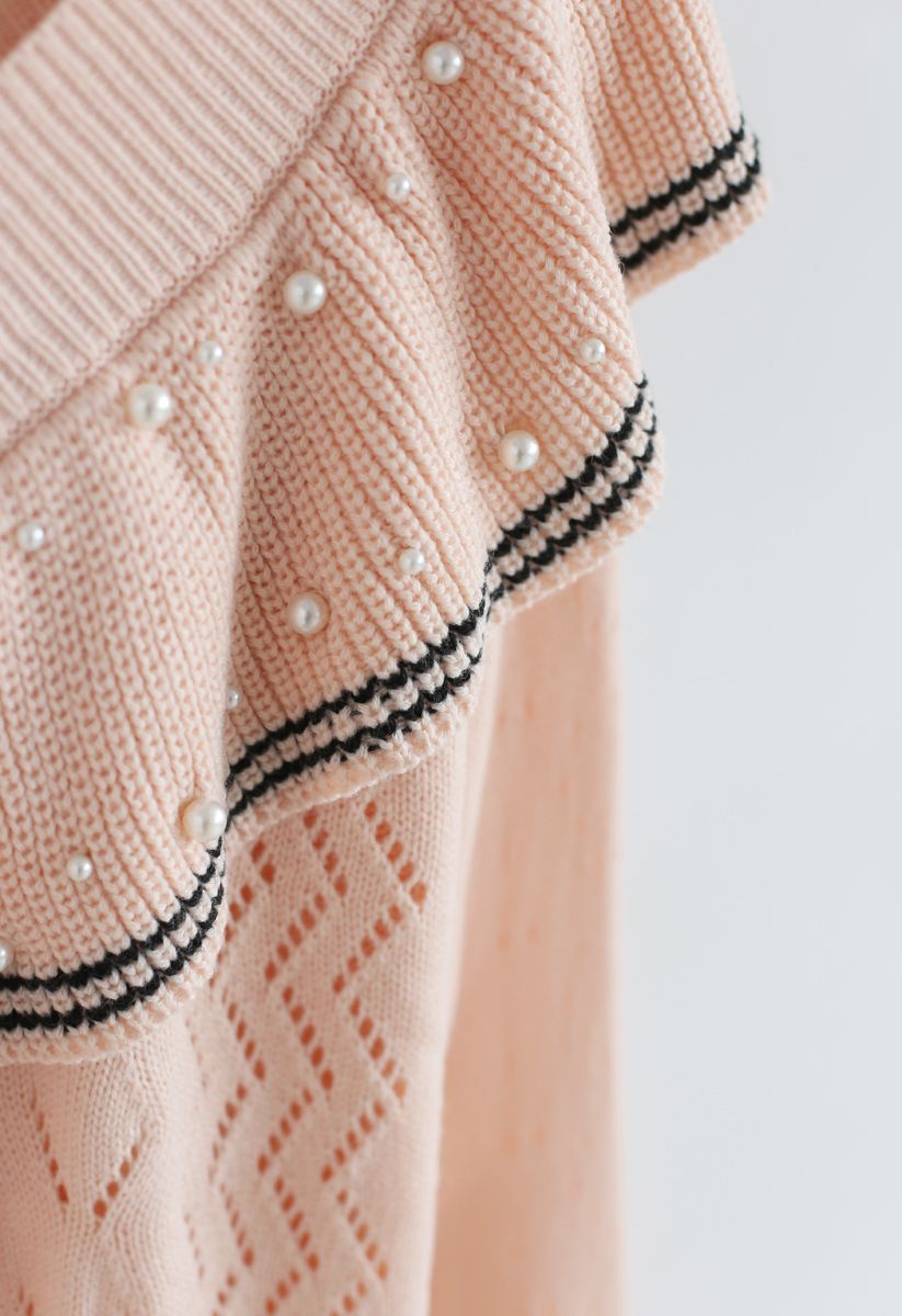 Have It All Pearls Ruffle Sweater in Pink 
