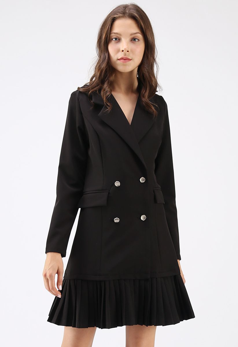 Almost Graceful Double-Breasted Coat Dress in Black
