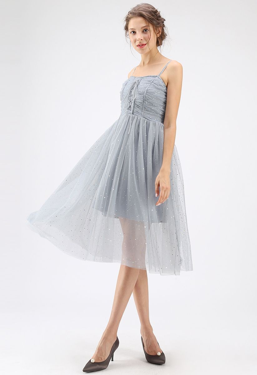 Sparkling Tulle Cami Dress in Grey