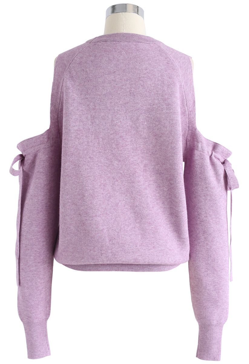 It's Knot Over Cold-Shoulder Knit Sweater in Purple
