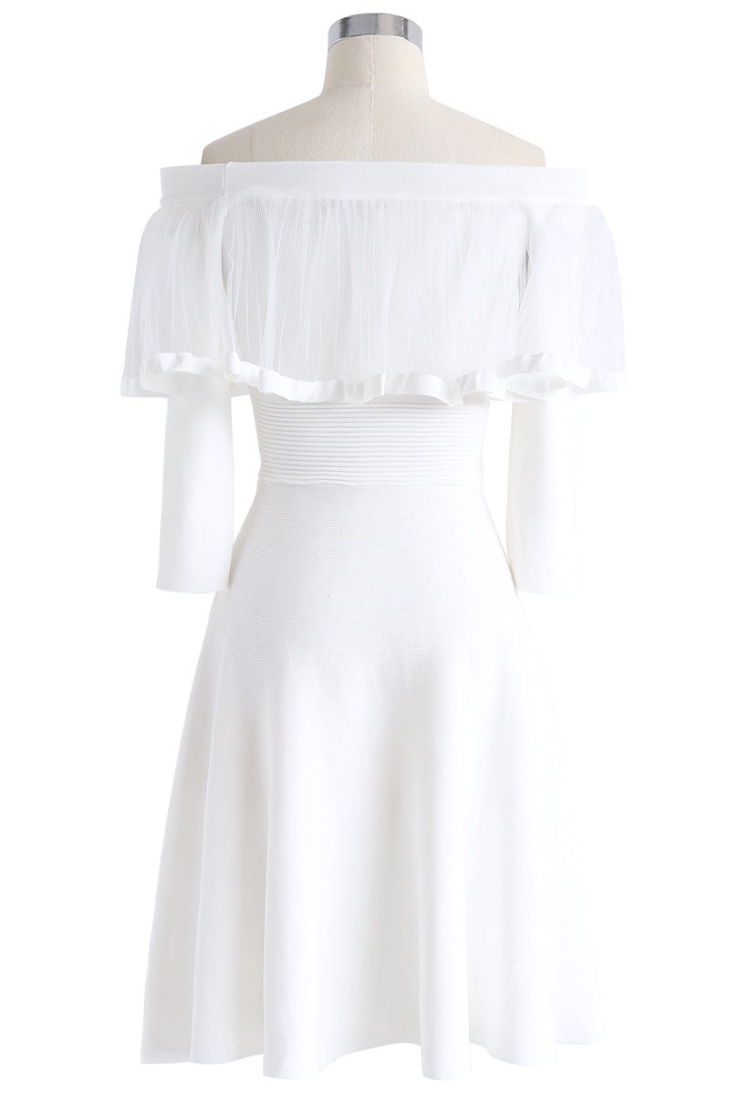 Elegant Instance Off-Shoulder Knit Dress in White