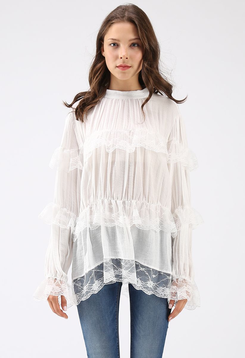 Aesthetic Feeling Lace Ruffle Top in White - Retro, Indie and Unique ...