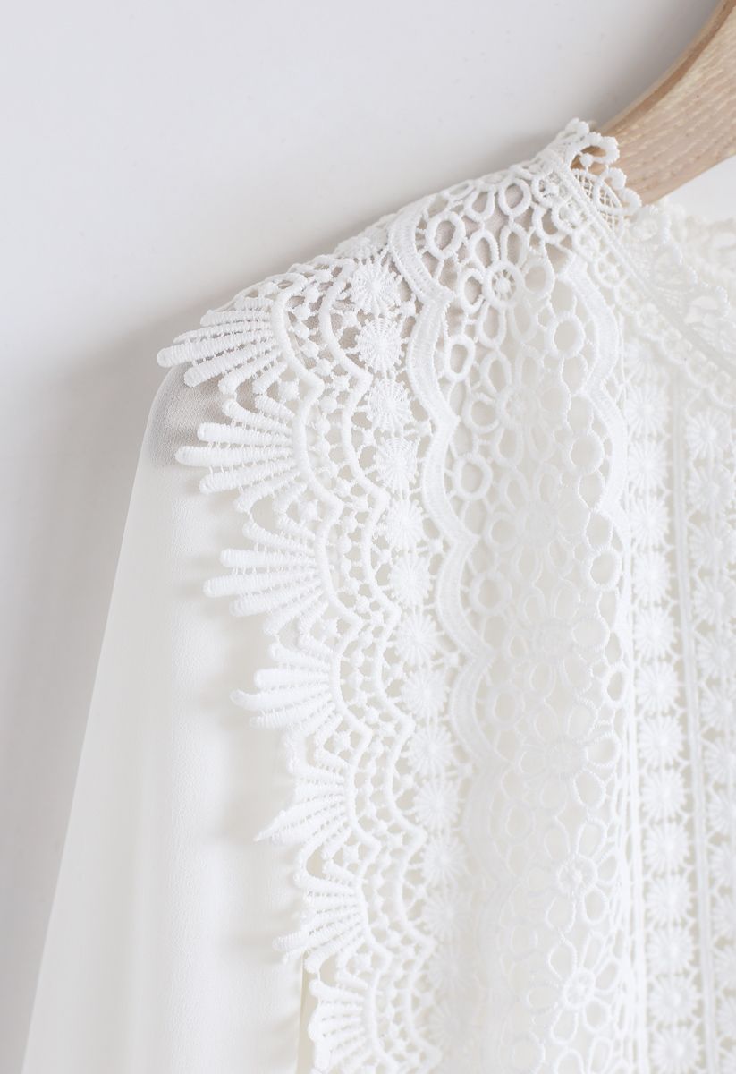 Say Yeah Crochet Chiffon Peplum Top in White