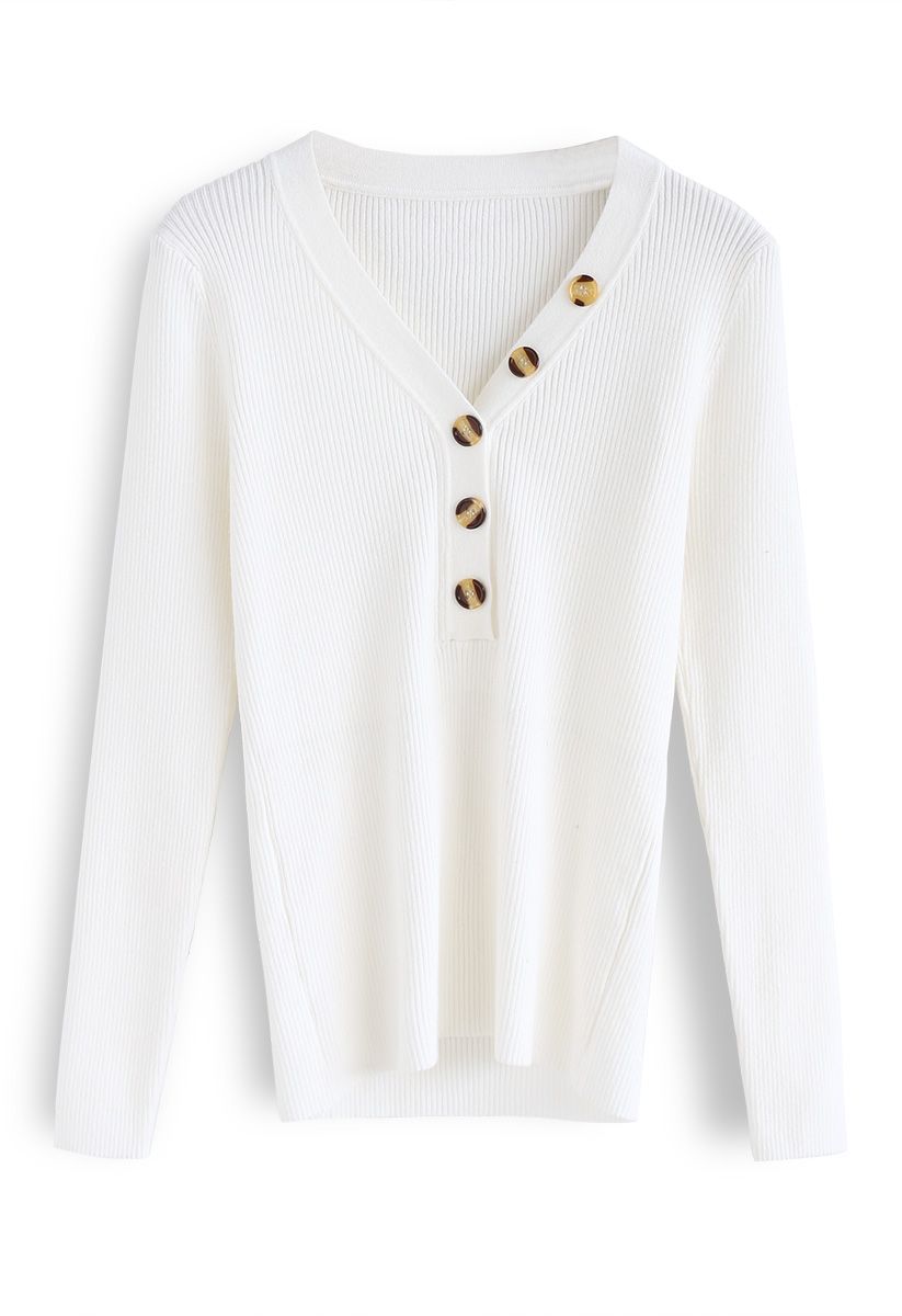 Curvy Beauty Ribbed Knit Top in White