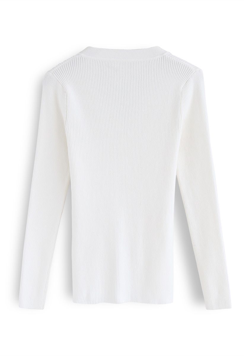 Curvy Beauty Ribbed Knit Top in White