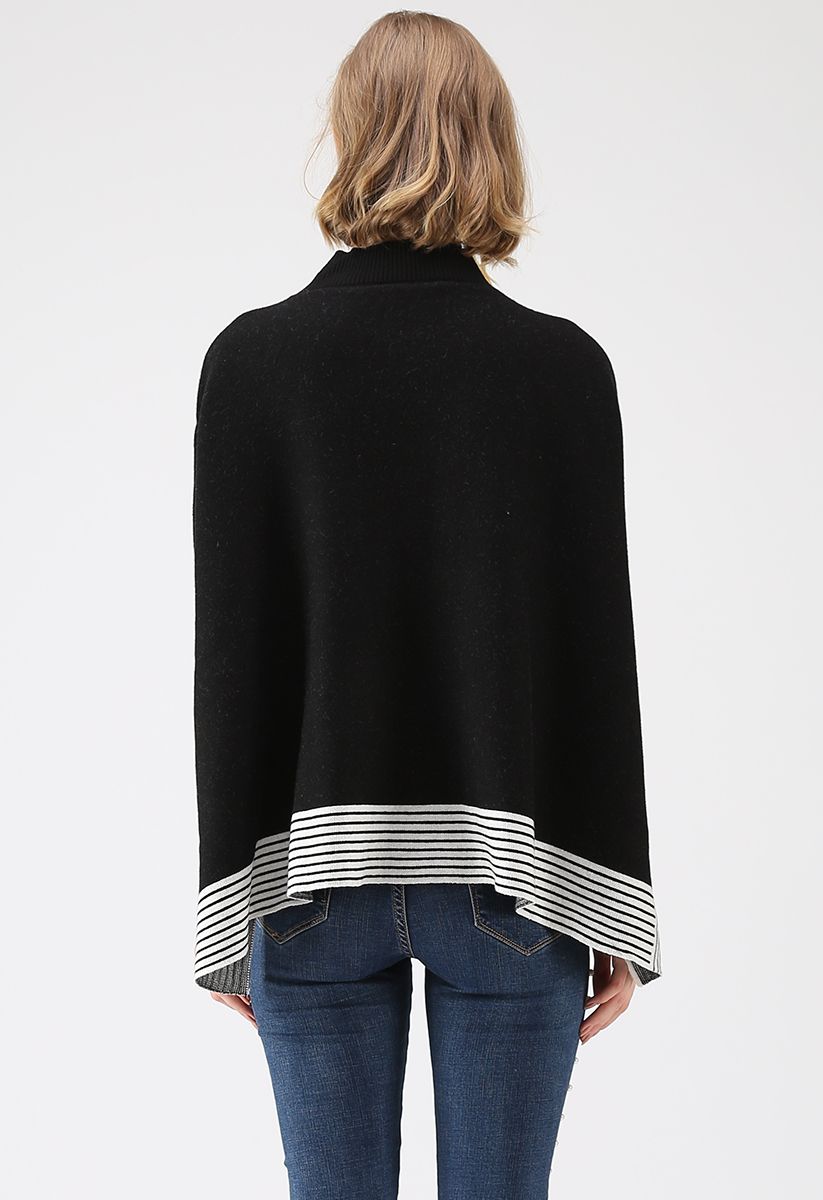 Lie in Black Fields Striped Oversize Knit Cape Sweater