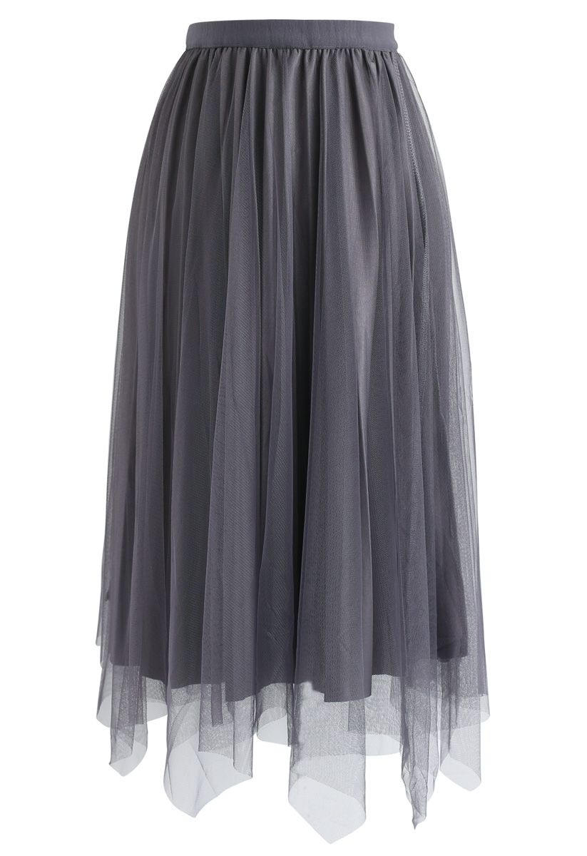 Mix and Match Velvet Mesh Pleated Skirt in Grey - Retro, Indie and ...