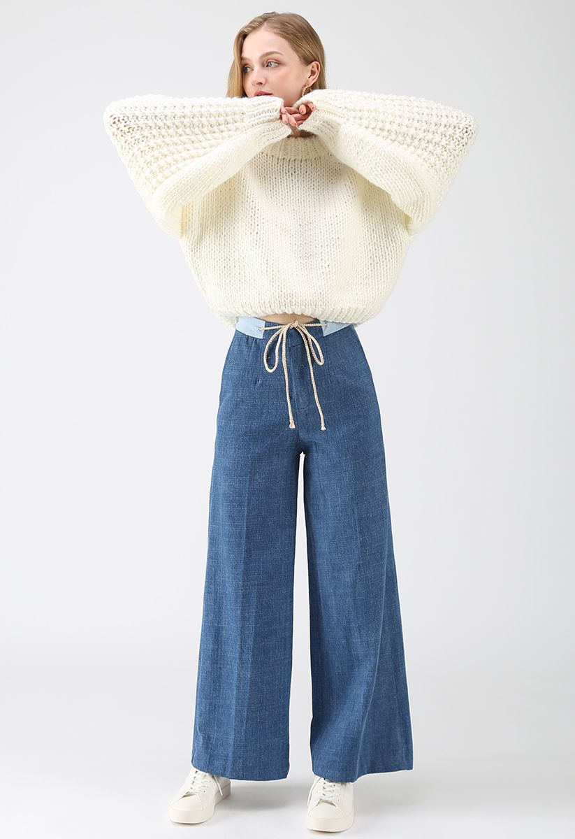 Chunky Chunky Puff Sleeves Cropped Sweater in White