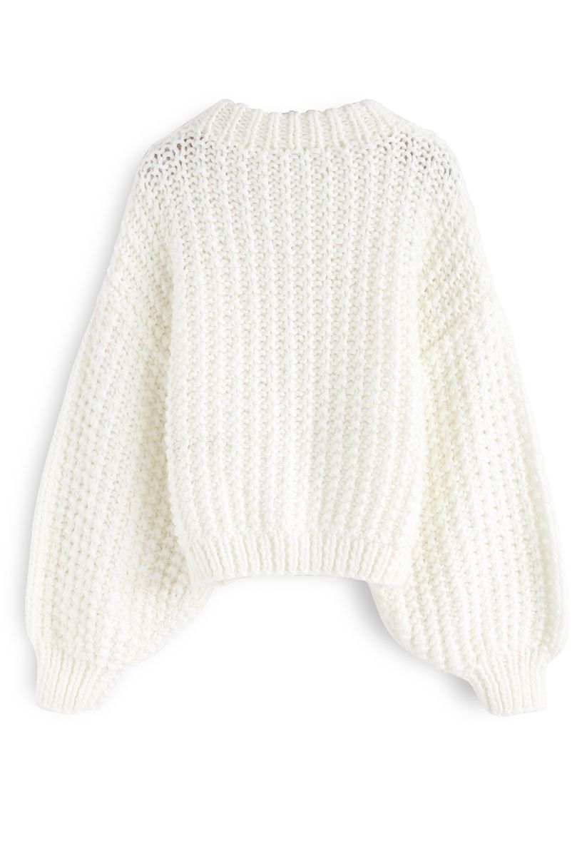 Chunky Chunky Puff Sleeves Cropped Sweater in White