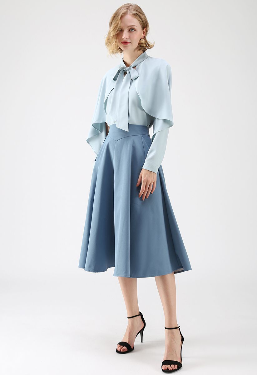 Classic Simplicity A-Line Midi Skirt in Blue