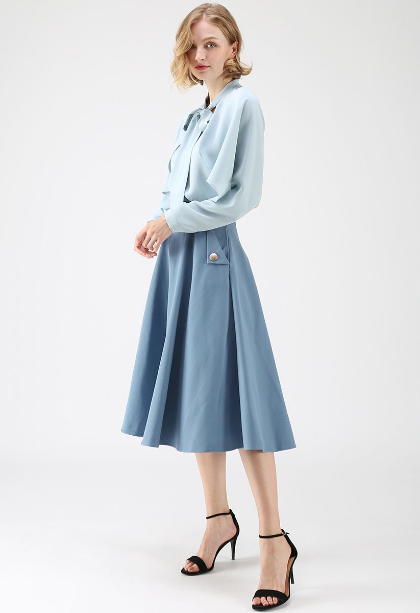 Classic Simplicity A-Line Midi Skirt in Blue