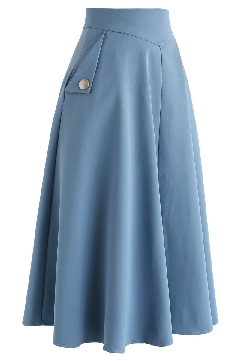 Classic Simplicity A-Line Midi Skirt in Blue