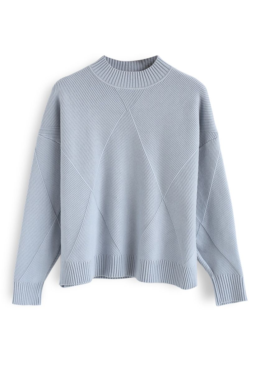 Diamond Knit Sweater in Dusty Blue