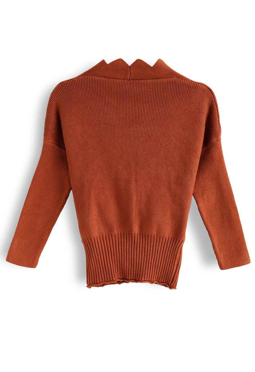 Cafe Time Wavy Wrap Knit Top in Caramel