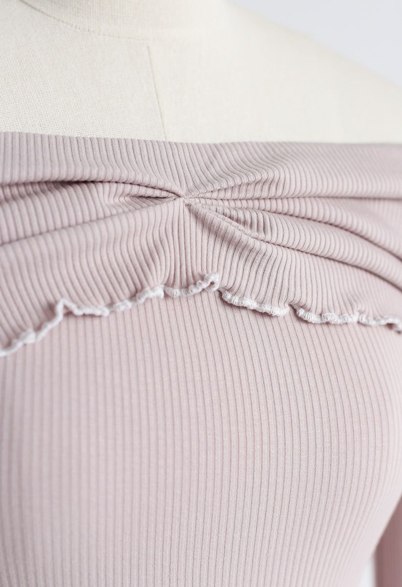 Dream More Off-Shoulder Knit Dress in Nude Pink