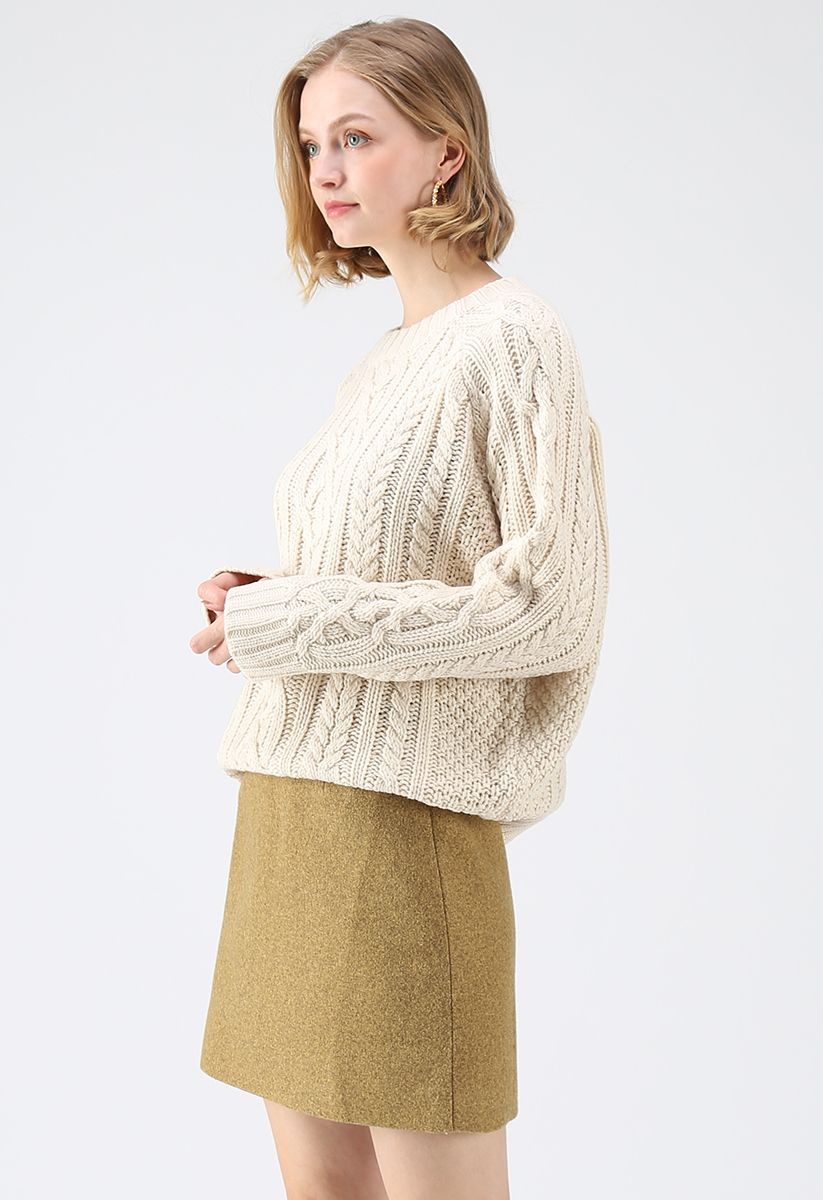 Enthusiast of Leisure Cable Knit Sweater in Cream
