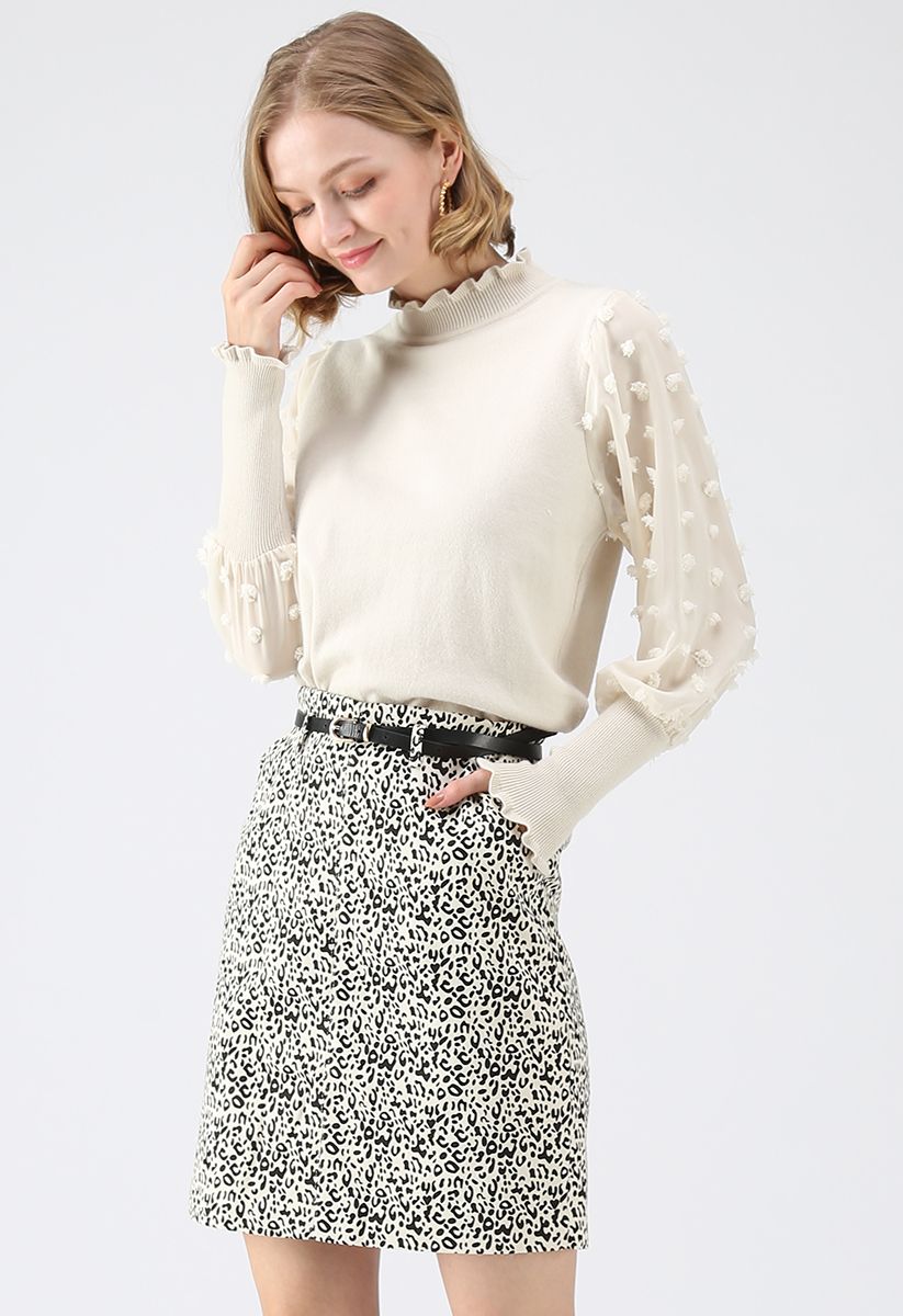 It Will Change Knit Top with Chiffon Sleeves in Cream