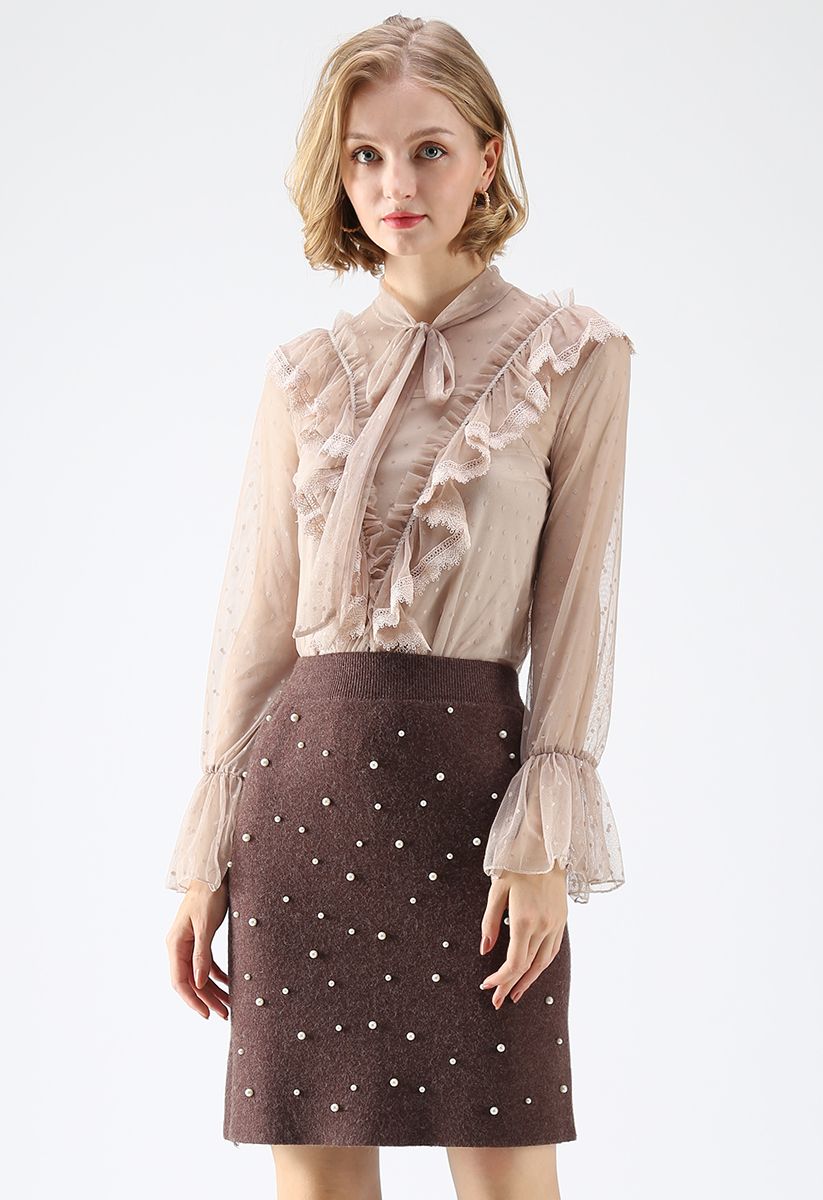 Eternal Pearls Knit Skirt in Brown