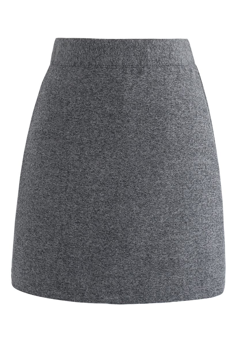 Stylish Approach Wool-Blended Bud Skirt in Grey