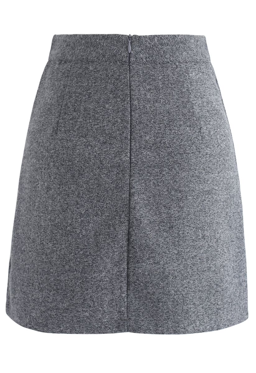 Stylish Approach Wool-Blended Bud Skirt in Grey