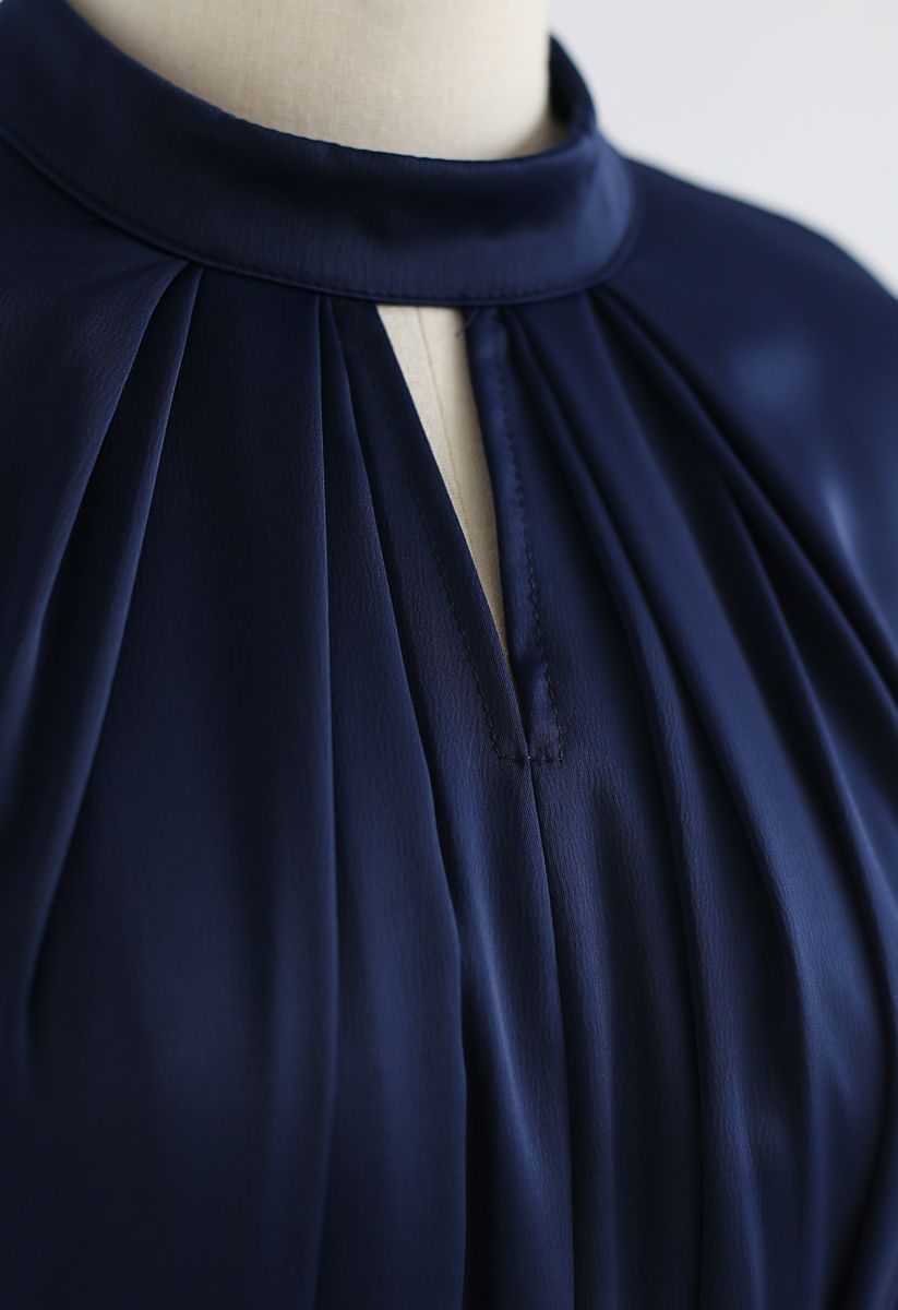 Grab the Spotlight Bowknot Satin Dress in Navy