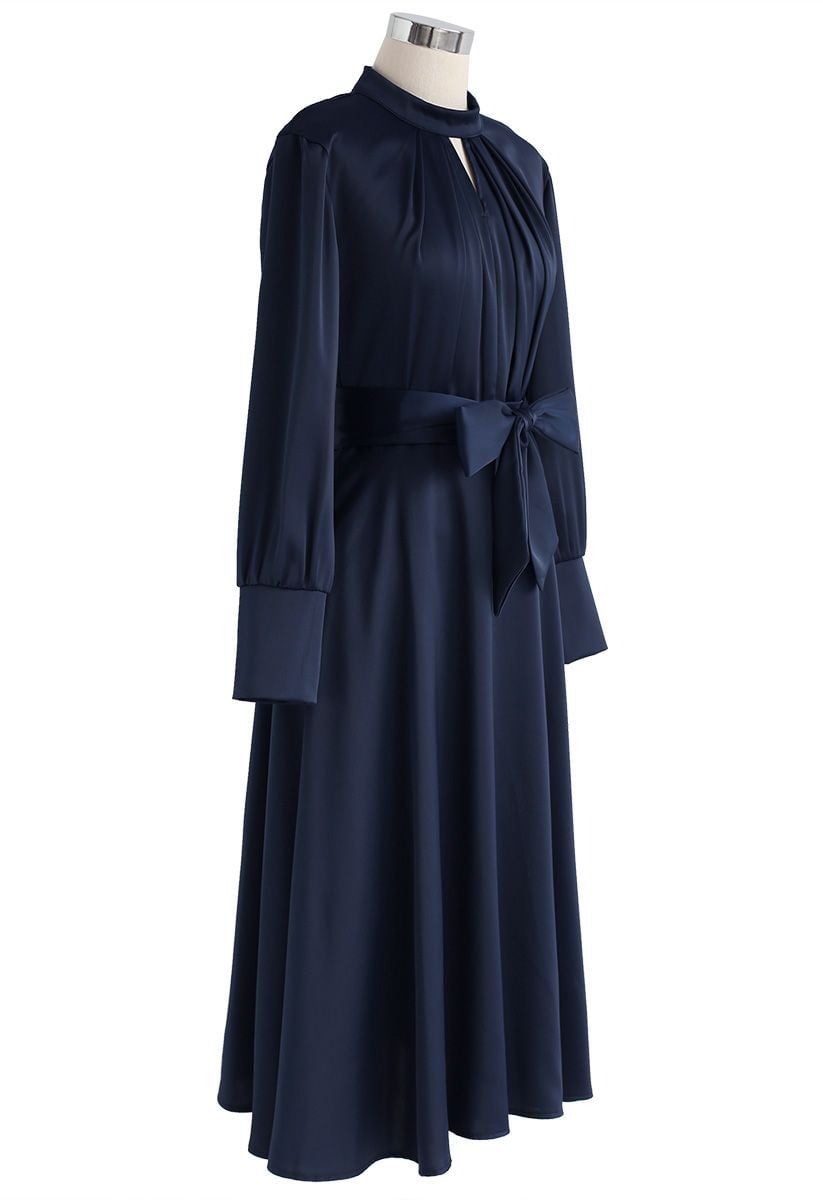 Grab the Spotlight Bowknot Satin Dress in Navy