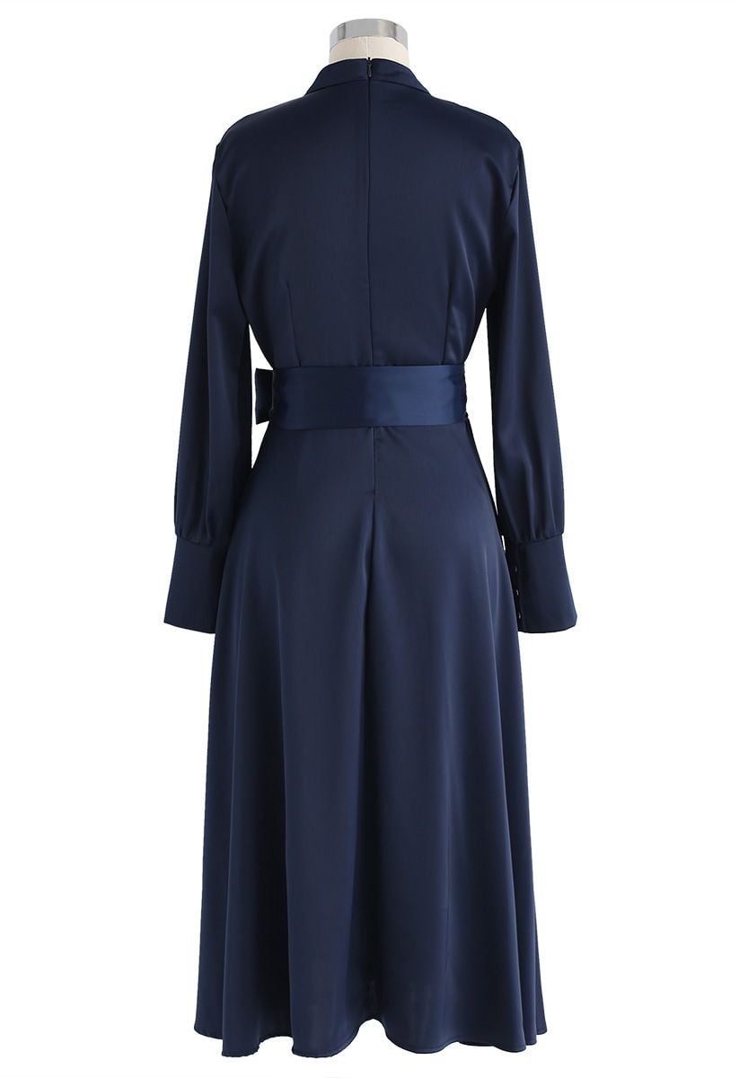 Grab the Spotlight Bowknot Satin Dress in Navy