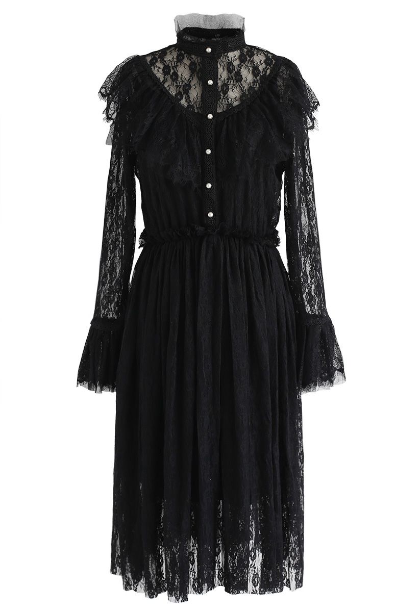 What About Us Ruffle Lace Dress in Black 