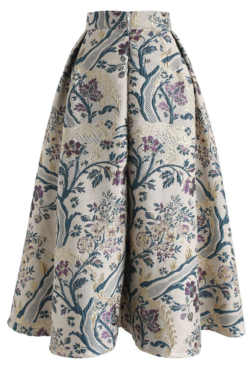 Vintage Bouquet Embroidered Midi Skirt