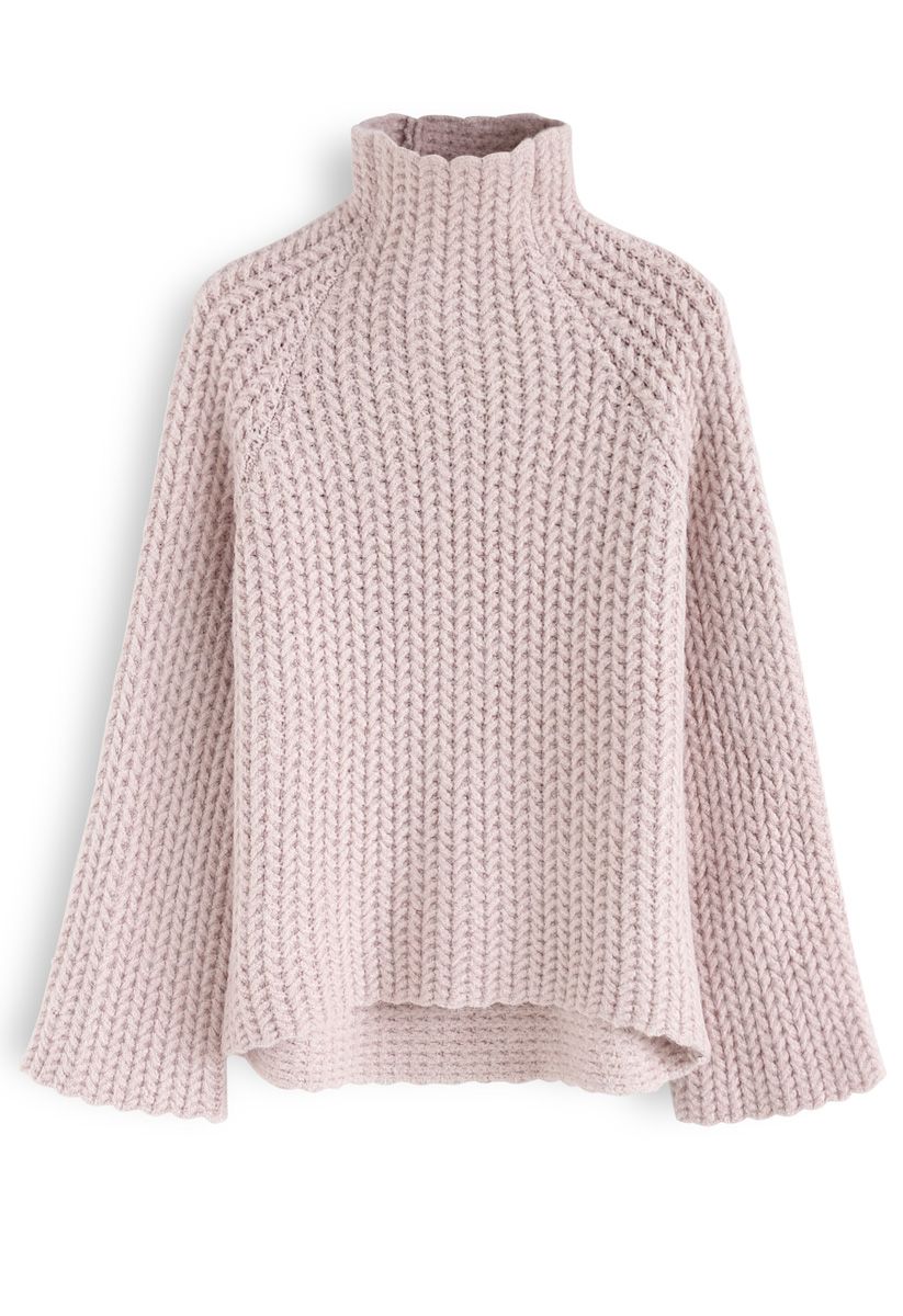 All My Love Chunky Knit Turtleneck Sweater in Pink