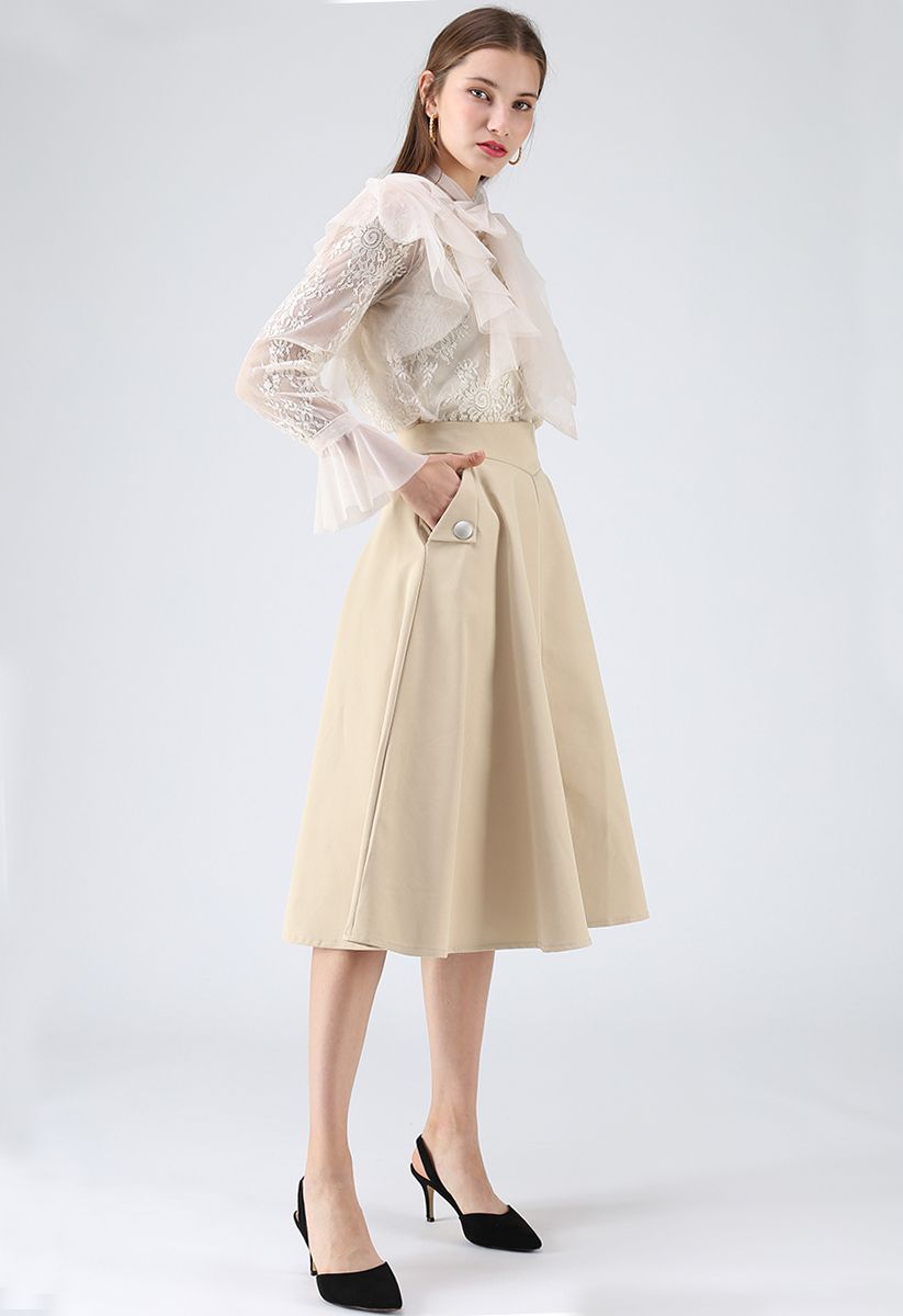 Classic Simplicity A-Line Midi Skirt in Light Tan