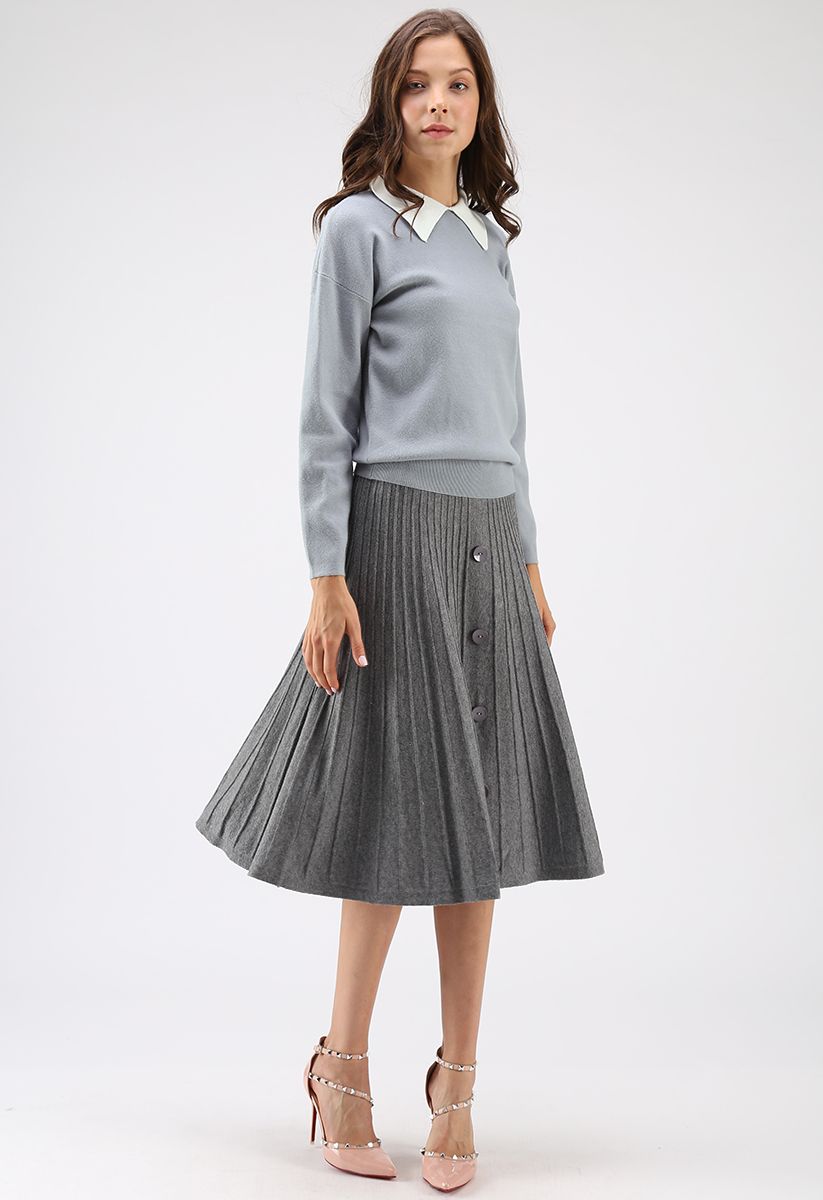 Daily Essential Knit Midi Skirt in Grey