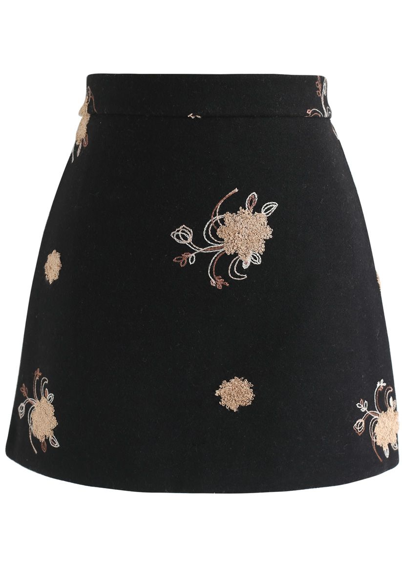 Pleased To Be Bouquet Wool-Blend Mini Skirt in Black
