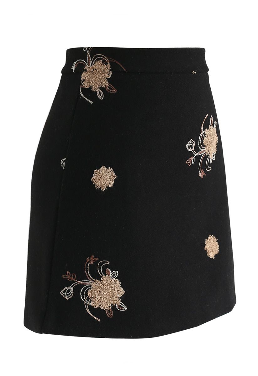Pleased To Be Bouquet Wool-Blend Mini Skirt in Black