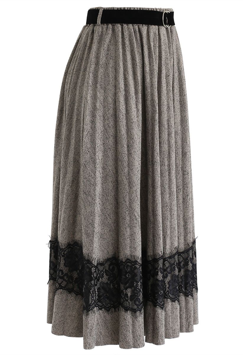 Oh Holy Night Lace Trimming Skirt in Sand