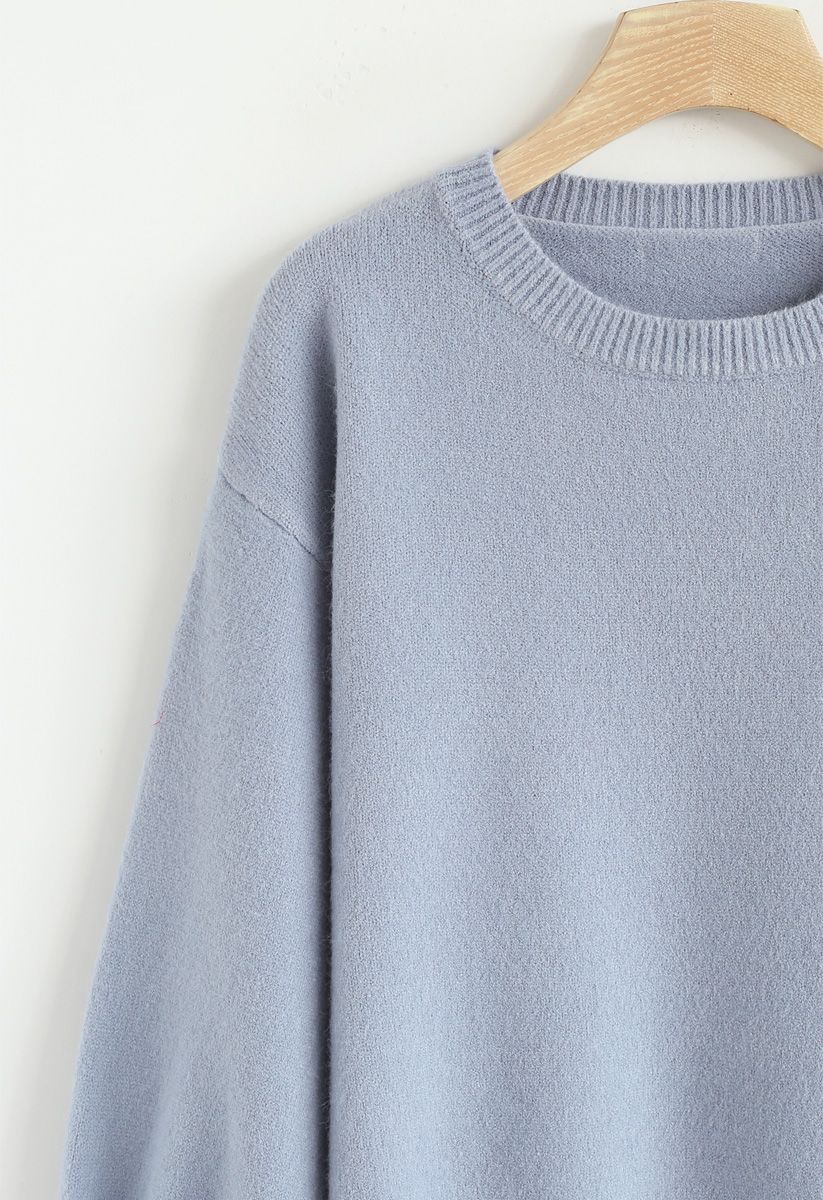 Muted Softness Bowknot Knit Sweater in Dusty Blue