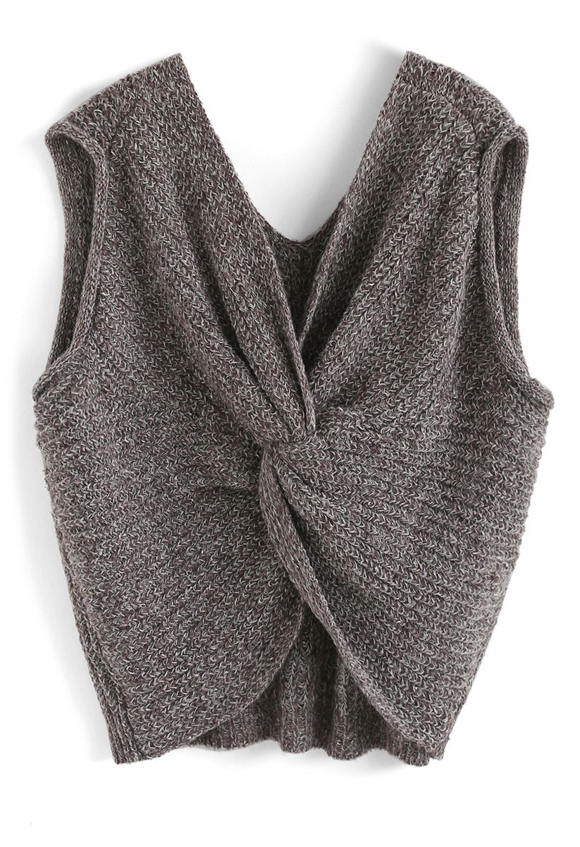 Surprise Me Twist Oversize Knit Vest in Brown
