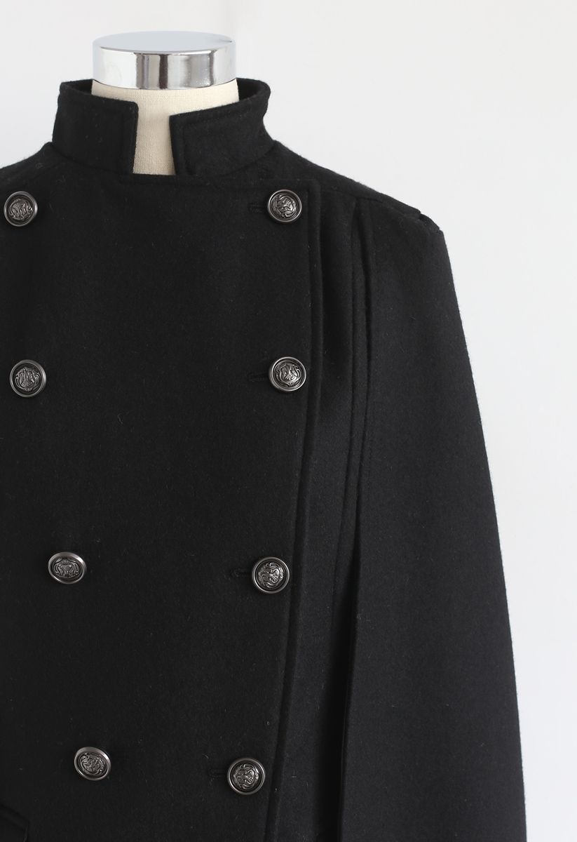 Royal Elegance Double-Breasted Cape Coat in Black