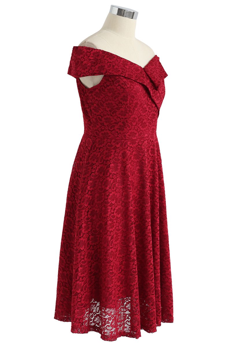 The Way You Are Off-Shoulder Lace Dress in Red