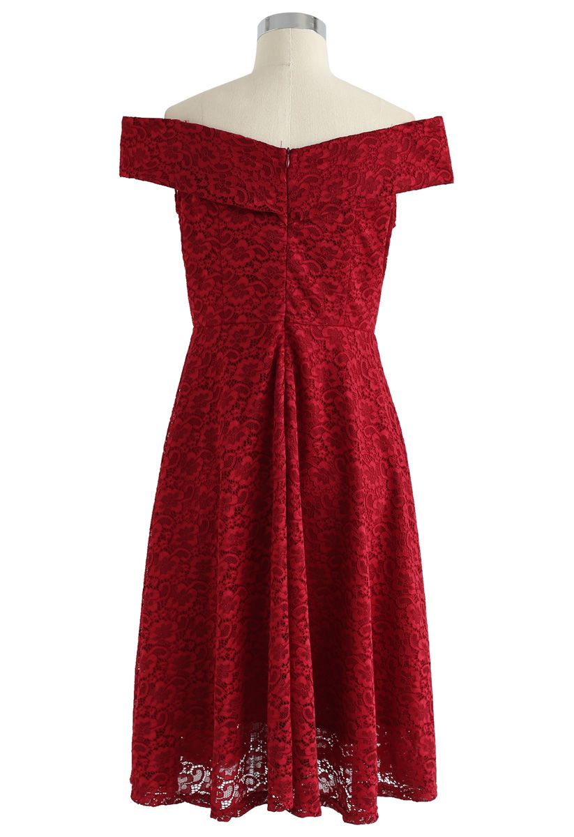 The Way You Are Off-Shoulder Lace Dress in Red