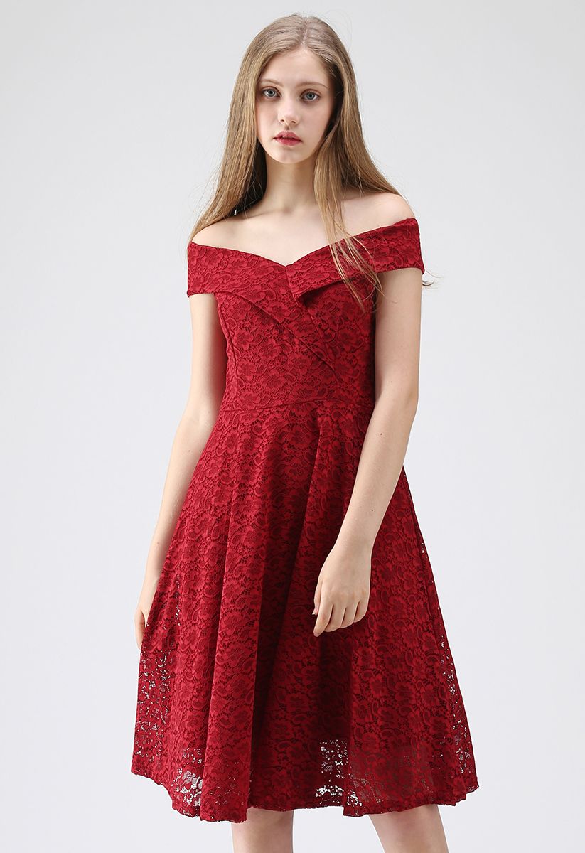 The Way You Are Off-Shoulder Lace Dress in Red