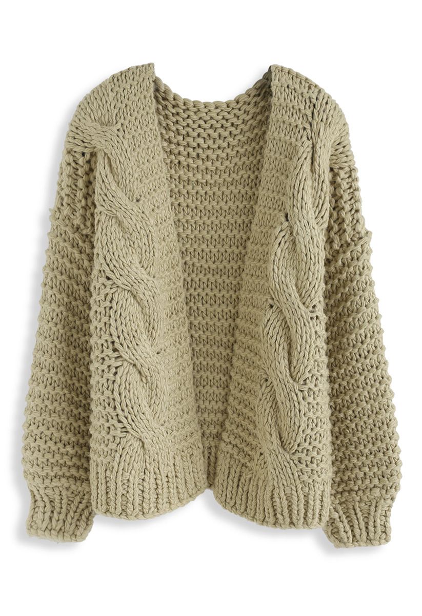 Good To Be Chunky Knit Cardigan in Light Olive