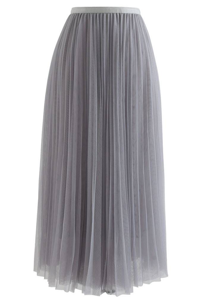 Call out Your Name Pleated Mesh Skirt in Dusty Blue